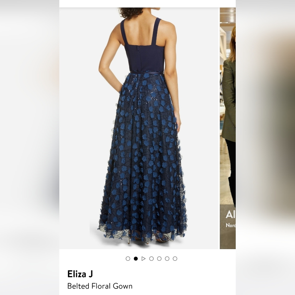 NWT Elisa J Belted Floral Gown , Size 4, In Navy - Picture 6 of 6